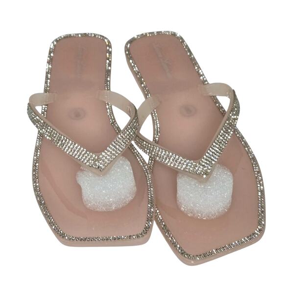 Lauren Lorraine Tampa Jelly Flip Flop in Pink Size 9 Rhinestone Glitter - Picture 1 of 4